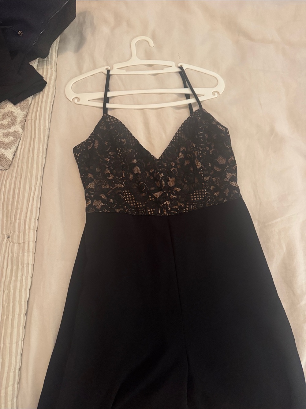 NBD Black Lace-Top Jumpsuit with Spaghetti Straps